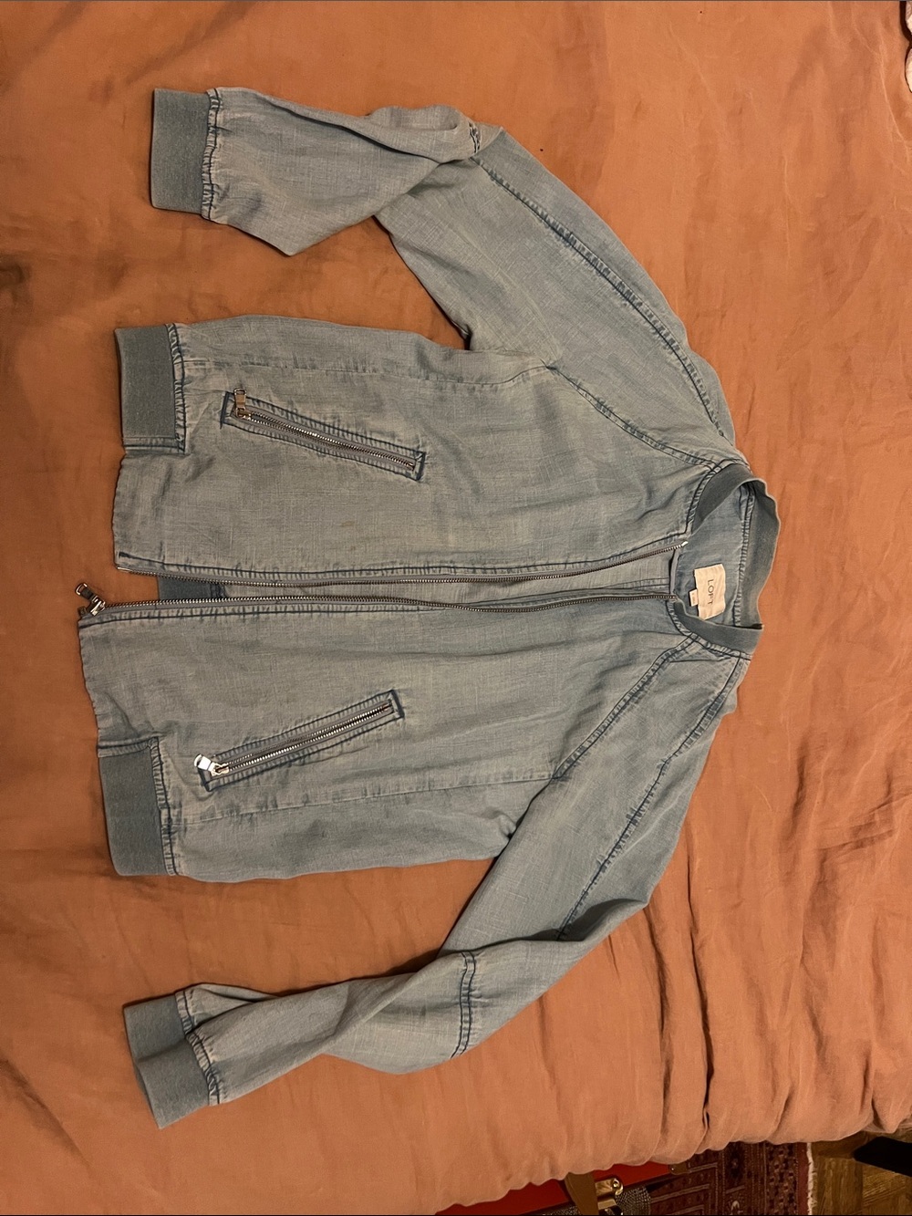 LOFT Light Denim Bomber Jacket - Light Blue